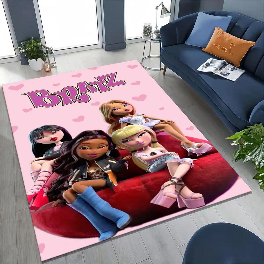 Tappeto Artistico Cartoon Bambola Bratz per Ragazze, per Camera da Letto Soggiorno Divano Casa Zerbino Decorazione, Tappeto Pavimento Antiscivolo Grande per Giochi Bambini Regalo