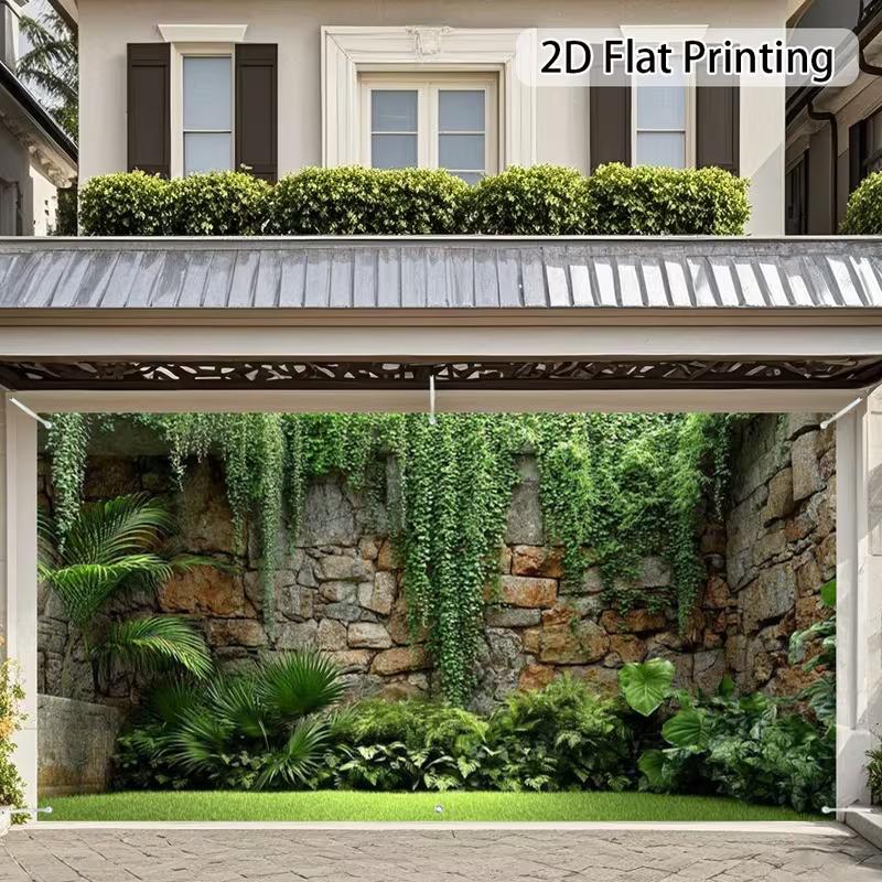 2D Rough Cobblestone Wall Jungle Greenery Lawn Yard Photo Background
