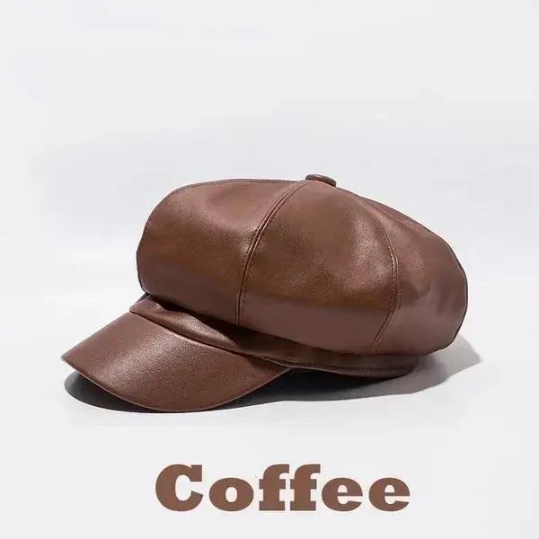 

1 шт. ПУ Маленький берет Уличный темперамент Мода Ретро Восьмиугольная шляпа Стиль Сетевая красная Модная кепка кофейный