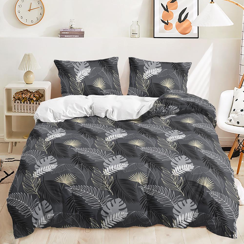 Three-Piece 3D Quilt Cover Plant Leaves Simple Wind Kit Bedding