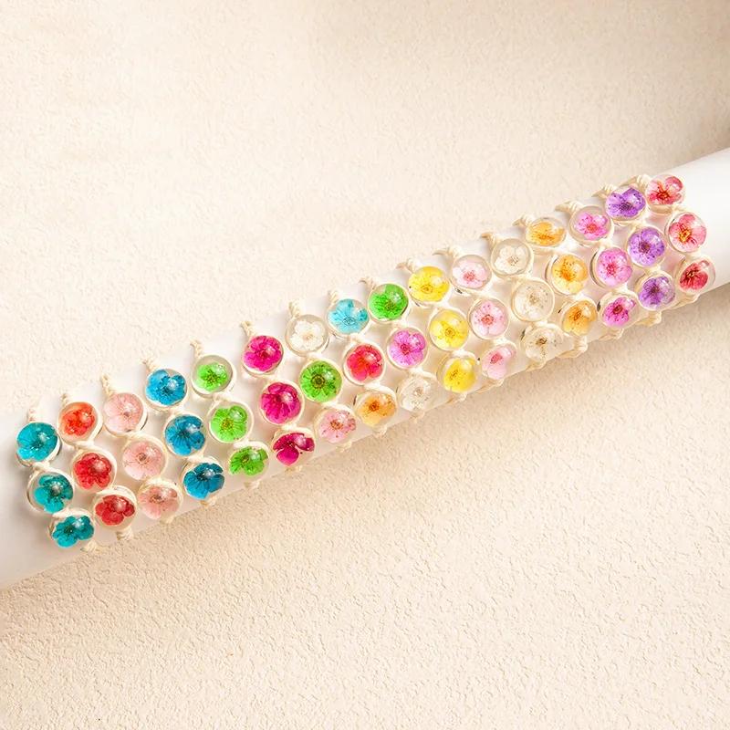 b22 Multicolored Creativity Glass Dried Exquisite Cherry Blossoms Hand-made Dried Flower Bracelets Multiple Flower Weave Jewelry