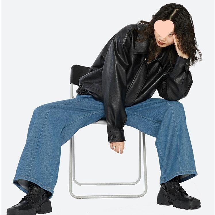 Women's Retro Brown & Black Leather Motorcycle Jacket - Spring/Autumn Loose Outerwear