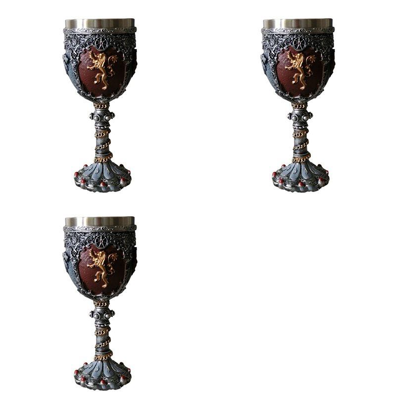 Premium-3X Medieval Knight Badge Beer Mug Stainless Steel Resin Viking Red Wine Glass Medieval Wine Glass Utensils