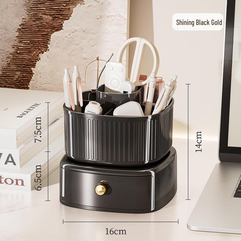 Rotating Desk Organizer: Plastic Pen Holder & Makeup Brush Storage