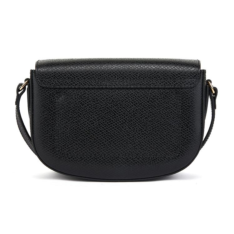 Longchamp Logo Snap Closure Leather Saddle Bag Women Shoulder Bag Black 10253HYZ001