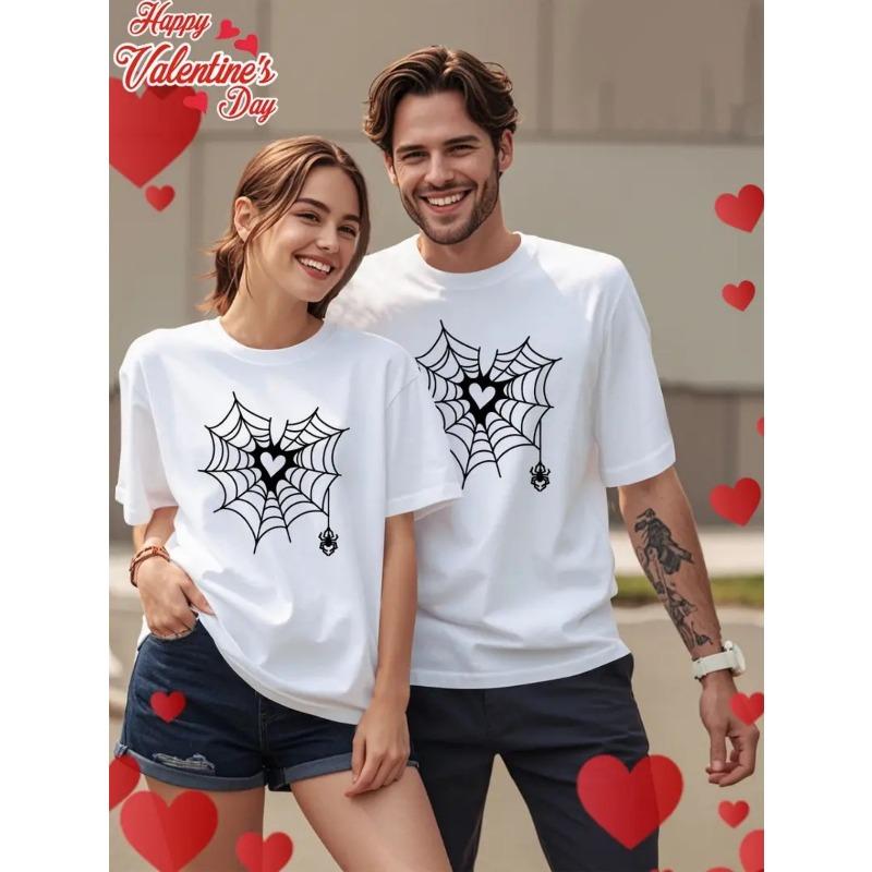European Size A Fashionable and Casual T-shirt, Spider Web Romantic Pattern Printing, Comfortable and Versatile,Suitable for Summer and Spring