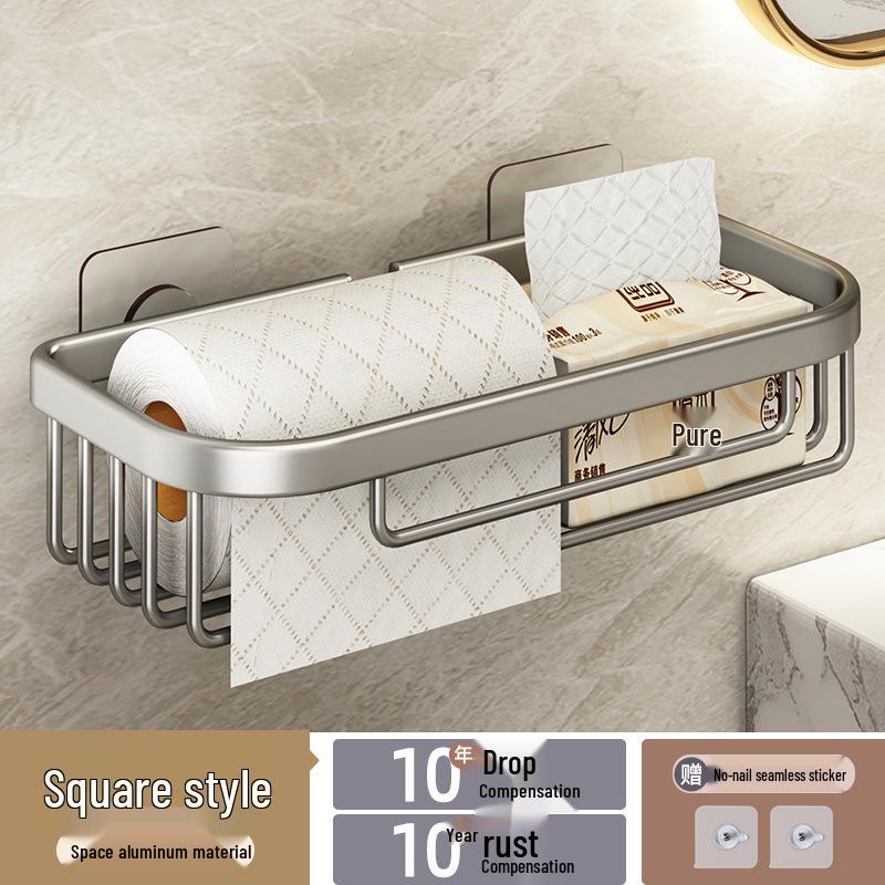 Punch-Free Wall-Mounted Bathroom Toilet Paper Holder - Washroom Roll Tissue Storage Box