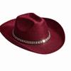 Rhinestone Band Glitter Cowboy Hat Wide Curved Brim Western Cowboy Hat  Festival Accessory