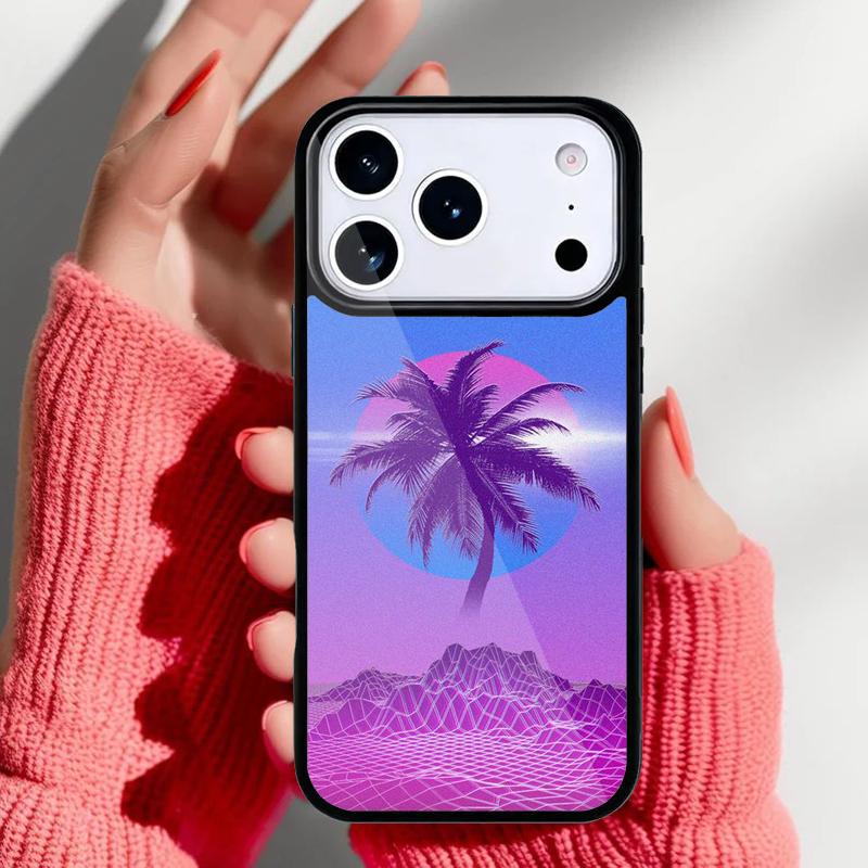 80s Retrowave Neon Palms Tree Phone Case for iPhone 17 16 15 14 13 Pro Max Back Cover for 12 11 Pro Coque