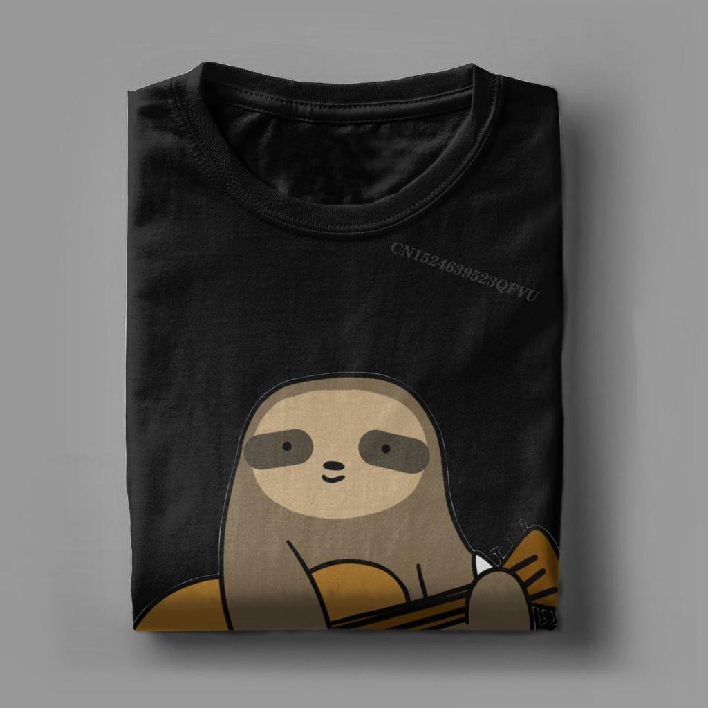 Guitar Sloth Cute Tops T Shirts Mens Cotton Novelty Tee Shirt Round Neck Guitarist Animal Tees Harajuku Tops Gift Idea