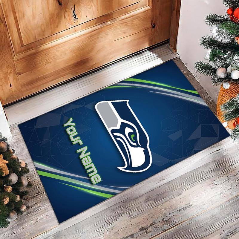 Seattle Seahawks Kristal Kadife Halı, Ev Dekorasyonu Hediye için Kişiye Özel İsim Yazılı Kaymaz Zemin Paspası