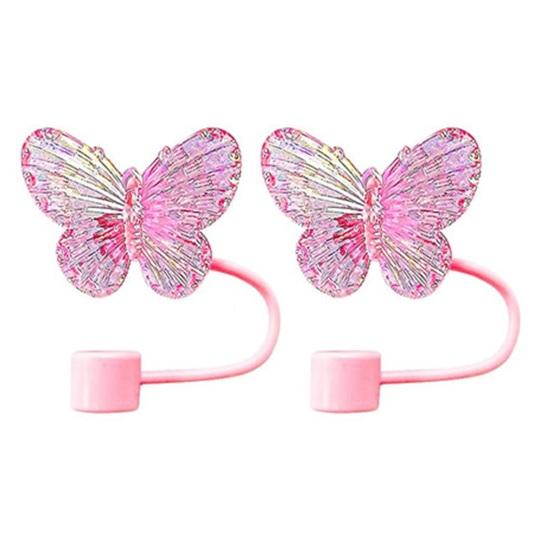 

2 шт. Крышки для соломинок в виде бабочек 10 мм, многоразовые крышки для стаканов объемом 30/40 унций, экологически чистые аксессуары для чашек розовый