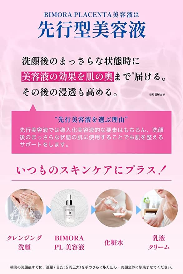 BimoRa Placenta Extract Serum, Moisturizing, Dry, Anti-Aging Care, Additive-Free, Made in Japan