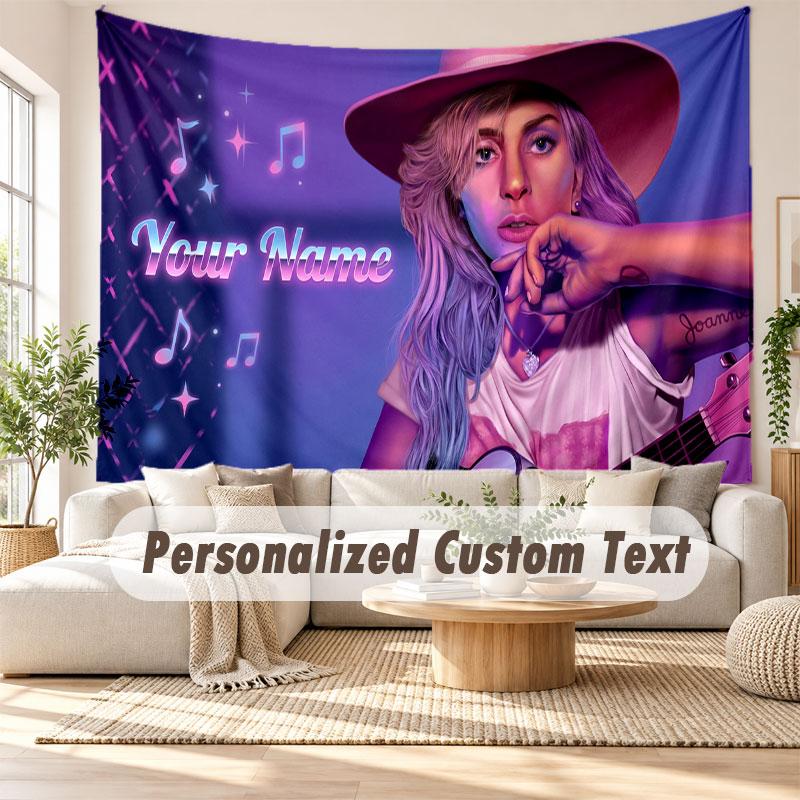 Personalisierte Wandbehänge-Tapestry mit Namen, Lady Gaga Dekorative Hintergrund-Tapestry für Wohnheim, Zuhause