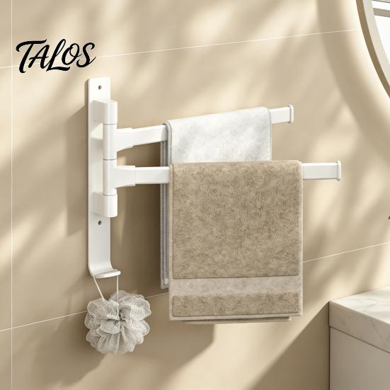 Rotating Towel Storage Swivel Rack, 180 Degree Design, Wall Mounted Space Modern Bathroom Hardware Aluminum Swing Holder, Anti-slip Organizer
