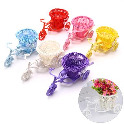 Rattan Fahrrad Blumenkorb Vase Aufbewahrung Dreirad Niedlicher Blumentopf Ornament KTY