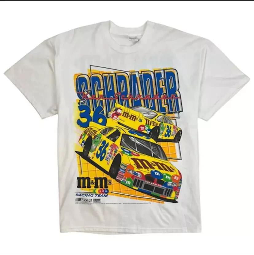 

Винтажная футболка NASCAR 2001 года КЕН ШРАДЕР M&M’S БЕЛАЯ ФУТБОЛКА M