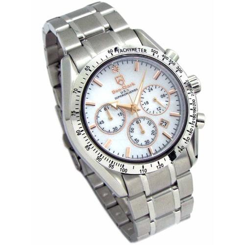 

Limited to 100 pieces, this DON CLARK center chronograph features an S.EPSON (Seiko) movement, sapphire crystal, and natural white shell. Model number