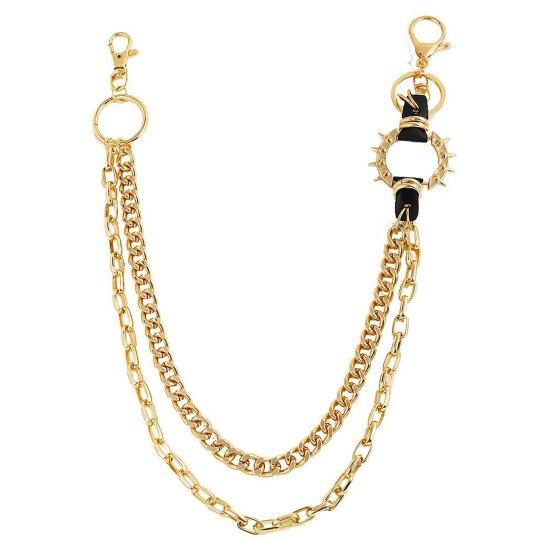 Trouser Chain Double Layer Metal Alloy Pants Chain with Spiked Ring Snap-On Lobster Clasp Punk Hip-Hop Style Pants Accessory
