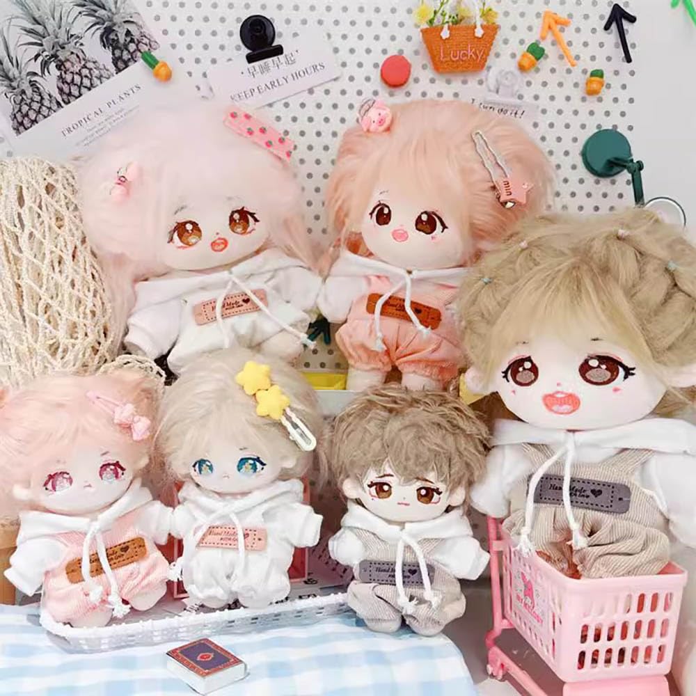 Niannyyhouse 10cm~15cm 20cm Plush Clothes, White Hoodie, Suspenders, Cotton Doll, Dress-Up Accessories (Brown 20cm)