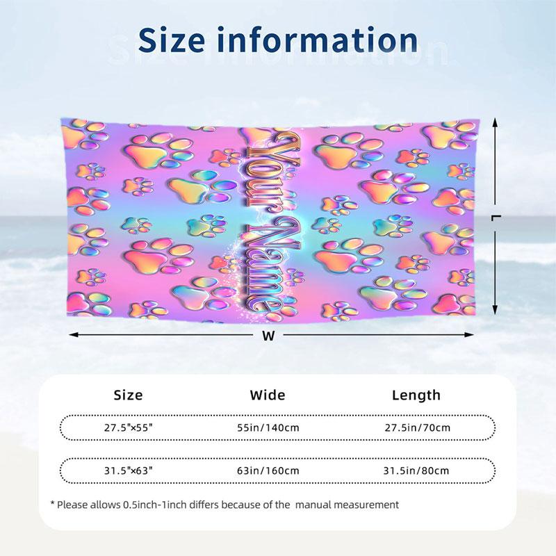 Dog Theme Beach Towel Personalized Custom Name & Text Soft Quick Dry Beach Towel for Swimming Travel