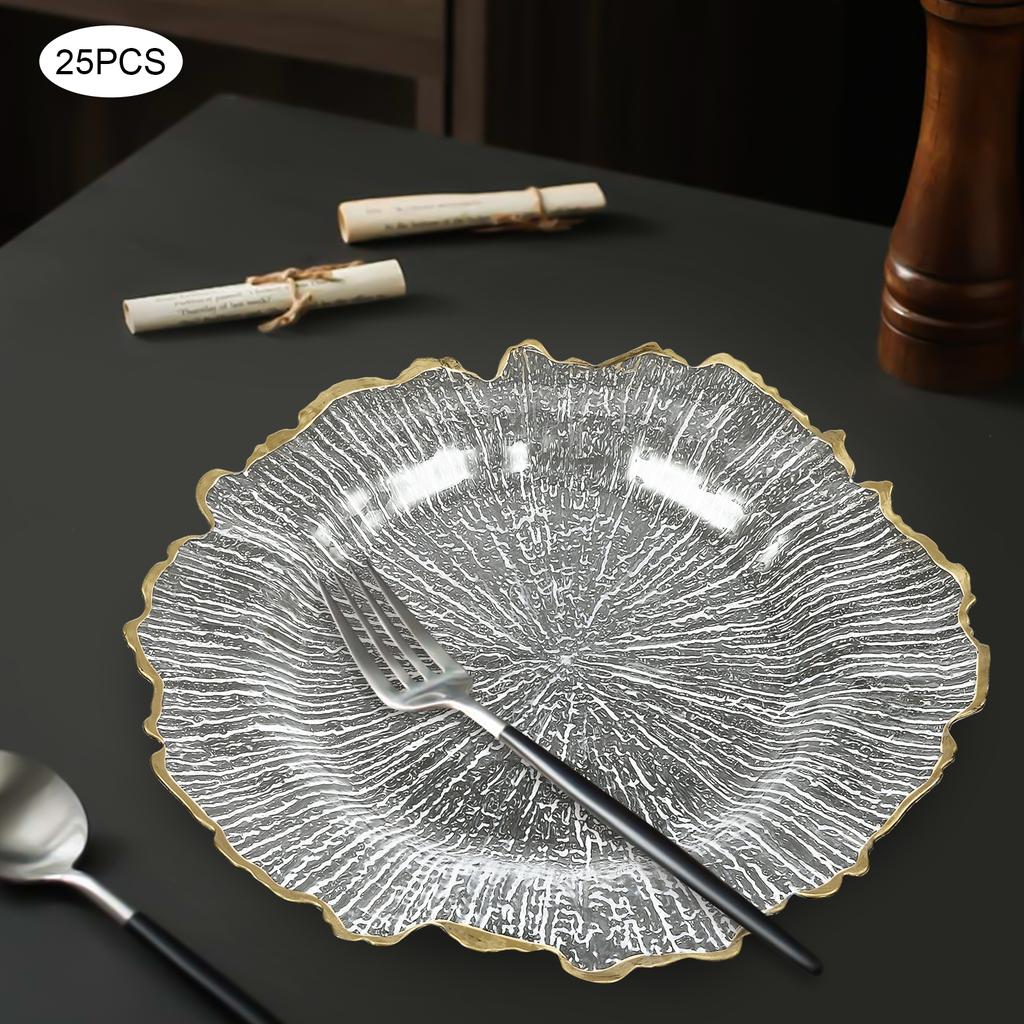 25 Stück Servierteller Großhandel Kunststoff Blumendekor Servierteller Hochzeit für Abendessen Servierteller für Partys 13 Zoll, 12,6 Zoll (Gold)