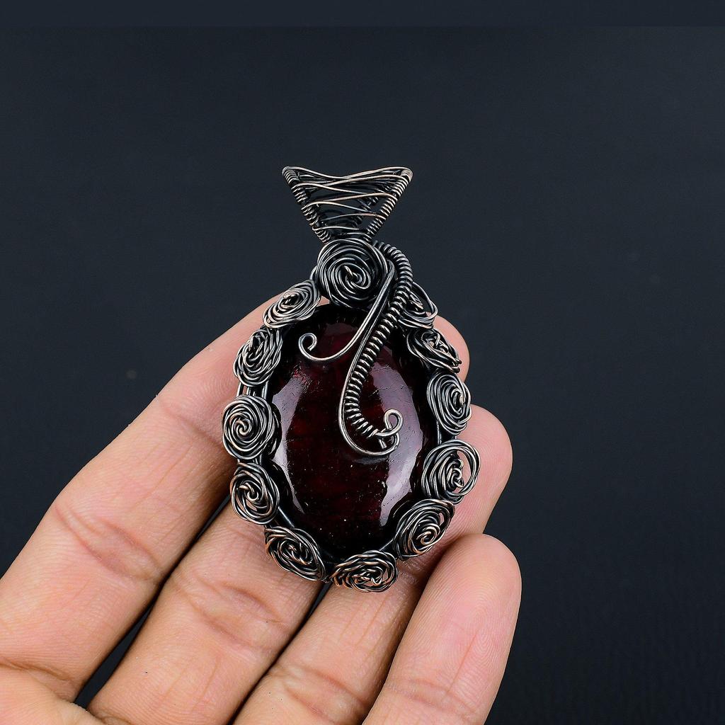 Red Flash Labradorite Pendant, 999 Copper Wire Wrapped Jewelry, Gemstone Jewelry Pendant, Handmade Wedding Gift Jewelry