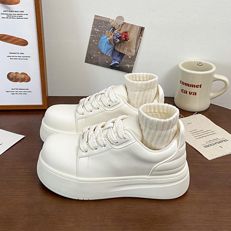 

Muffin thick-soled big-headed little white shoes women s 2025 spring new height-increasing casual spring and autumn board shoes student popular women 40