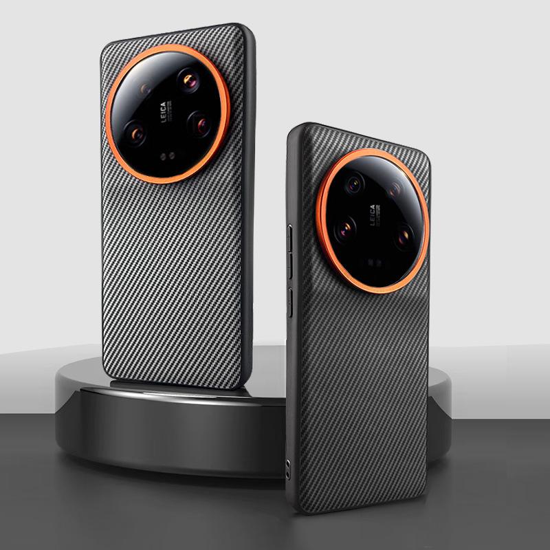 Handyhülle aus glattem Leder mit Carbonfaser-Textur für Xiaomi 14 Ultra Mi14 Pro Mi 13 Ultra Hardware-Objektiv Großes Loch Schutzhülle