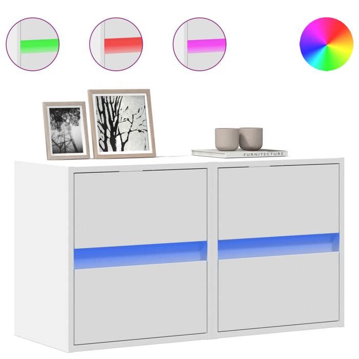 VidaXL Meubles TV muraux avec lumières LED 2 pcs blanc 41x31x45 cm, meuble TV suspendu au mur, unité TV flottante, support 852272