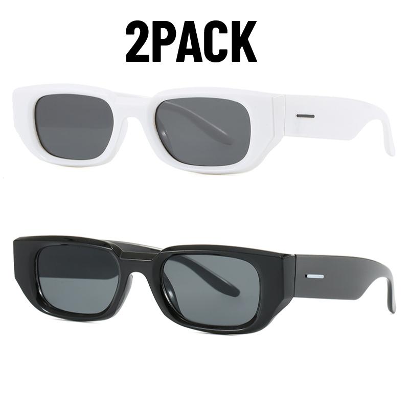 2PACK New Men Vintage Rectangle White Frame Sunglasses Fashion Retro Brand Designer Glasses UV400 Shades Eyewear Women Goggles