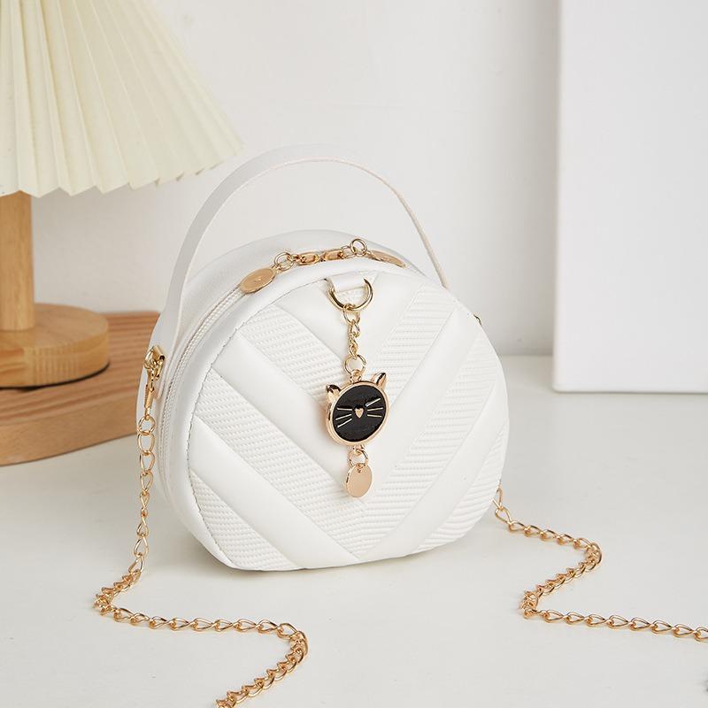 Women's bag new cat pendant v-pattern portable mini semi-round bag casual change bag