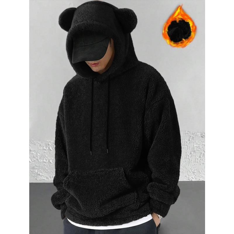 Plus Size Hooded Long Sleeve Casual Mens Coral Fleece Pullover Sweatshirt