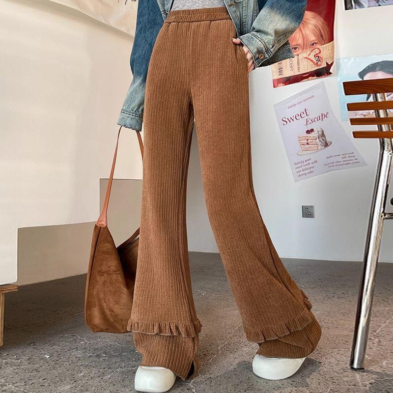 

Women s Lace Coral Fleece Flare Pants, Autumn/Winter 2025, Thick Corduroy, Soft, Comfortable, Floor-Length, Wide-Leg Style. S (Recommended 75-90 Jin)