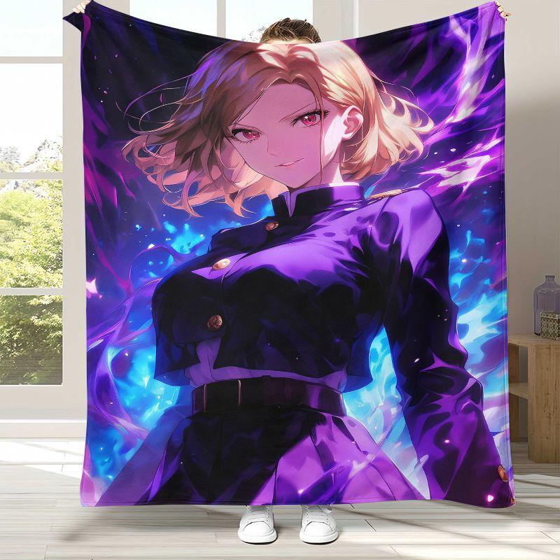 Anime Jujutsu Kaisen Cartoon Itadori Yuji Flannel Blanket,Ultra Soft Plush Throw for Home Bedroom Bed Sofa Cover Office Picnic