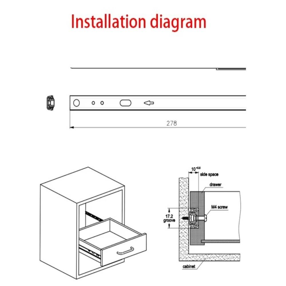 2PCS Smooth Glide Bearing Drawer Slides Two Way Slide 17mm Wide Drawer Glides Full Extension Hardware Accessories Drawer Rail
