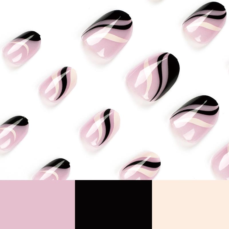 Wear armor, French simple black and white wavy lines Wear armor, short nail art Wear nail press on nails