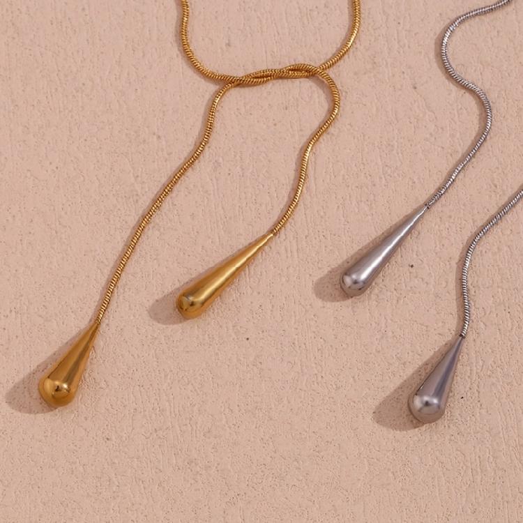 Versatile Two Tone Teardrop Pendant Necklace In Stainless Steel Adjustable for Casual or Formal Occasions