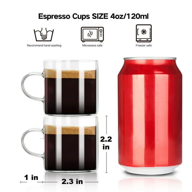 4-piece set of glass espresso cups with handles small-capacity coffee cups small glass tea cups luxurious small cups and tea bowls for home use 110ML