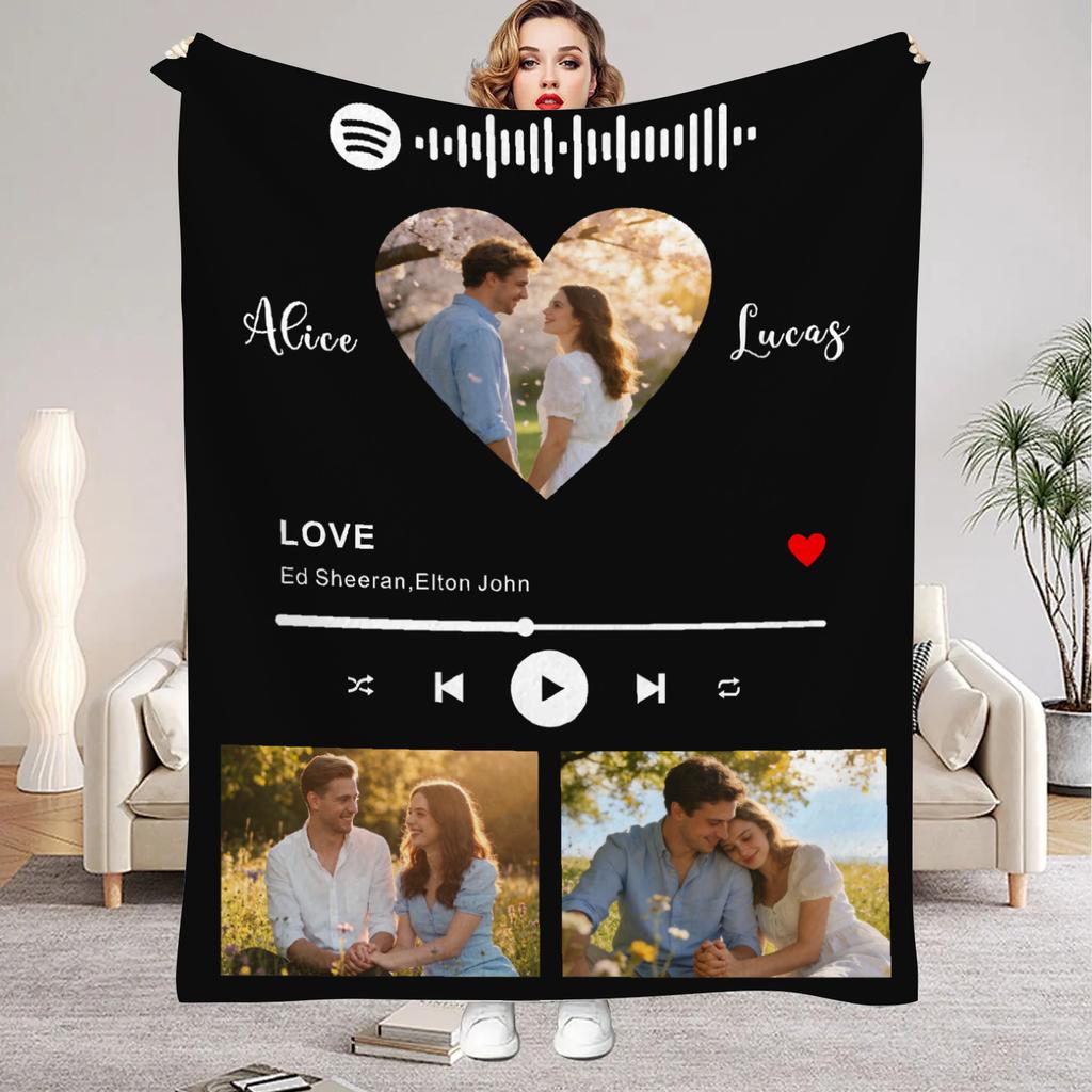 Valentine's Day Personalized Flannel Blanket With Your Photos for Boyfriend Girlfriend Wife Husband Couple Anniversary Gifts