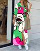Fashion Long Sleeve Print Women Loose Fit Casual Maxi Dress
