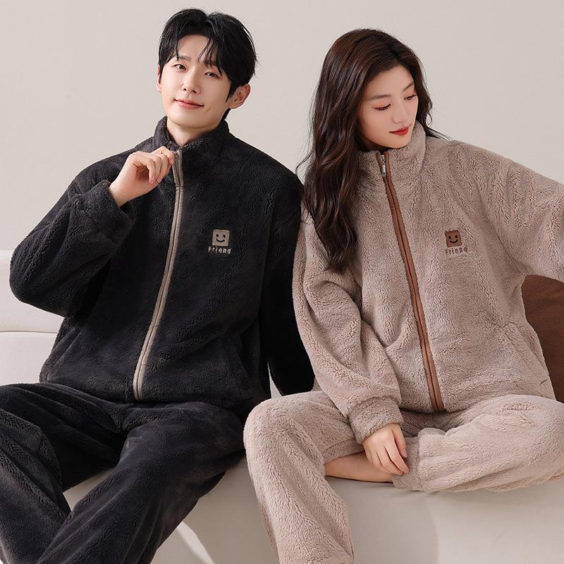 Couple Pajamas Women'S Coral Fleece Autumn And Winter Thickened Fleece Flannel Men'S Winter Warm Loungewear Set