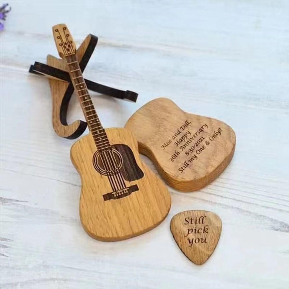 Wooden Material Guitar Picks Storage Guitar Shape Guitar Pick Holder  Guitarist Organization