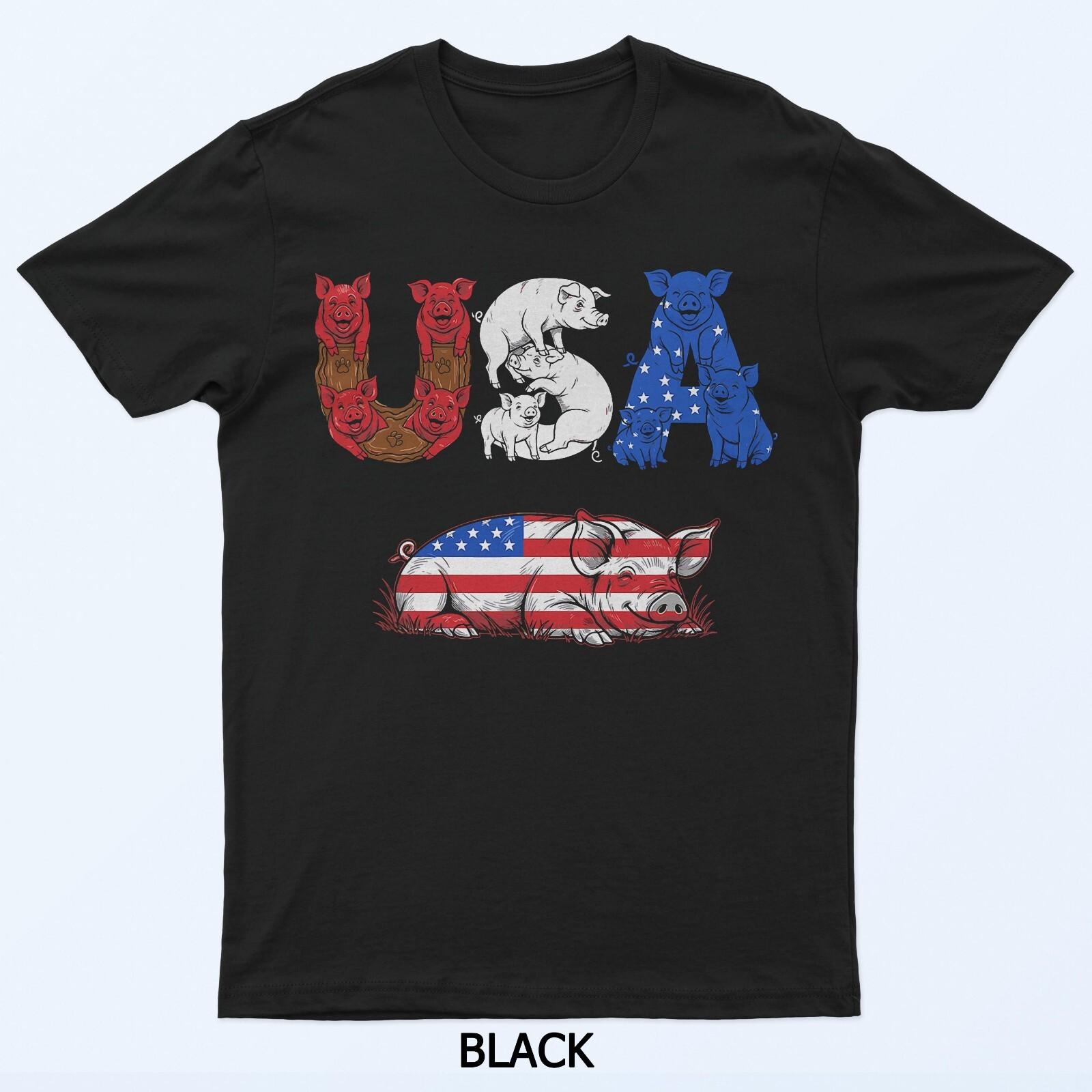 Смешная свинья Американский флаг США 4 июля Женская мужская футболка S