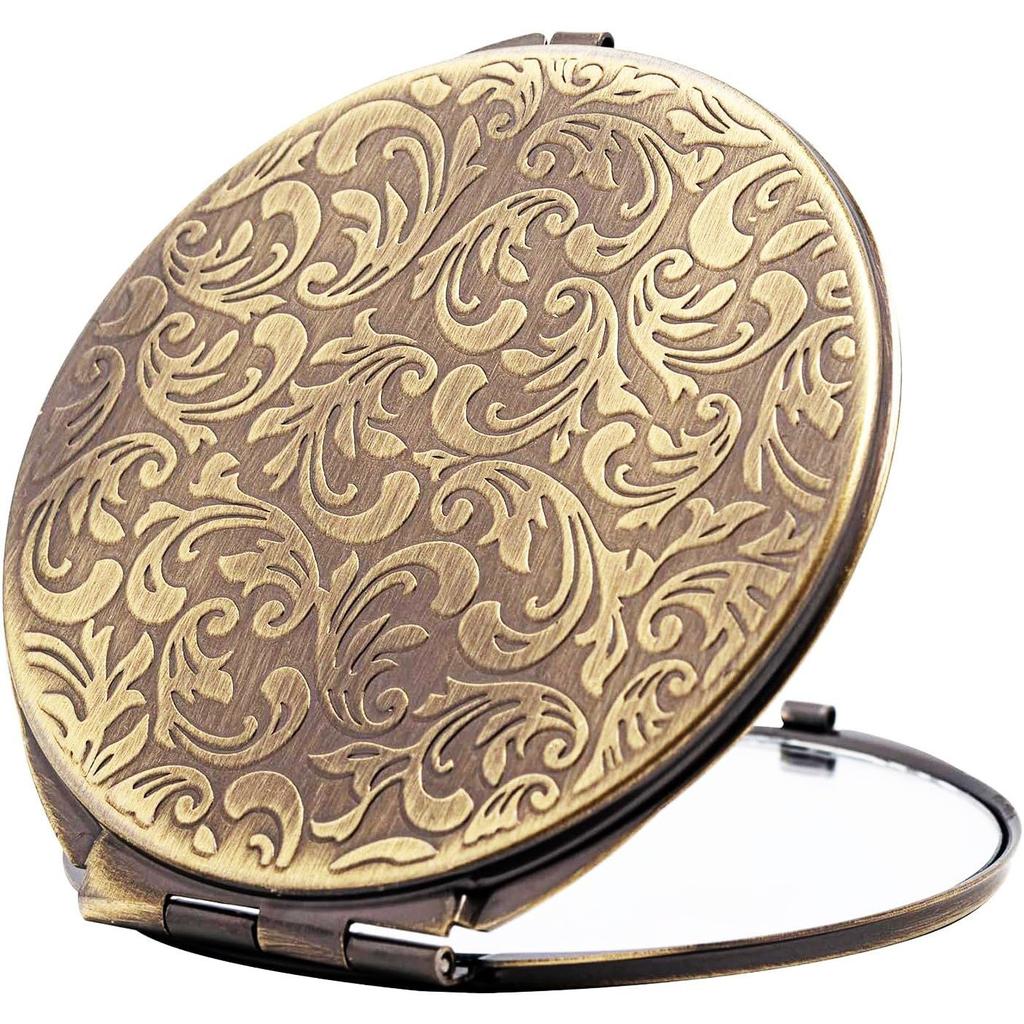 Retro Metall Kompakt Reise Spiegel 1x/2x Vergrößerung Faltbar Verwendbar Geldbörsen Taschen Lupe Keine Verformung Tragbar (Bronze)