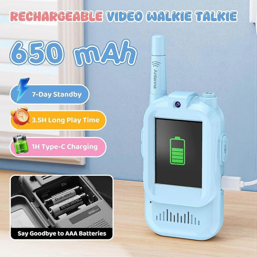 Video Walkie Talkie for Kids - 2 Pack Rechargeable Kids Walkie Talkies Long Range Radios, Video Intercom & Voice Effects, Christmas Birthday Gifts, To