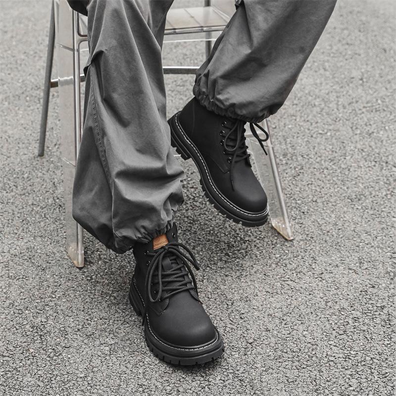 Martin boots men's autumn and winter velvet high-top black men's British style thick-soled heightening locomotive boots 6519-J