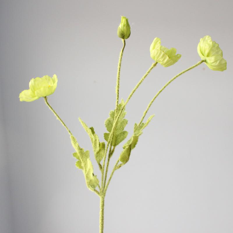 Artificial Poppy Flower - 4 Head Silk Flocked Floral Decoration & Photography Prop