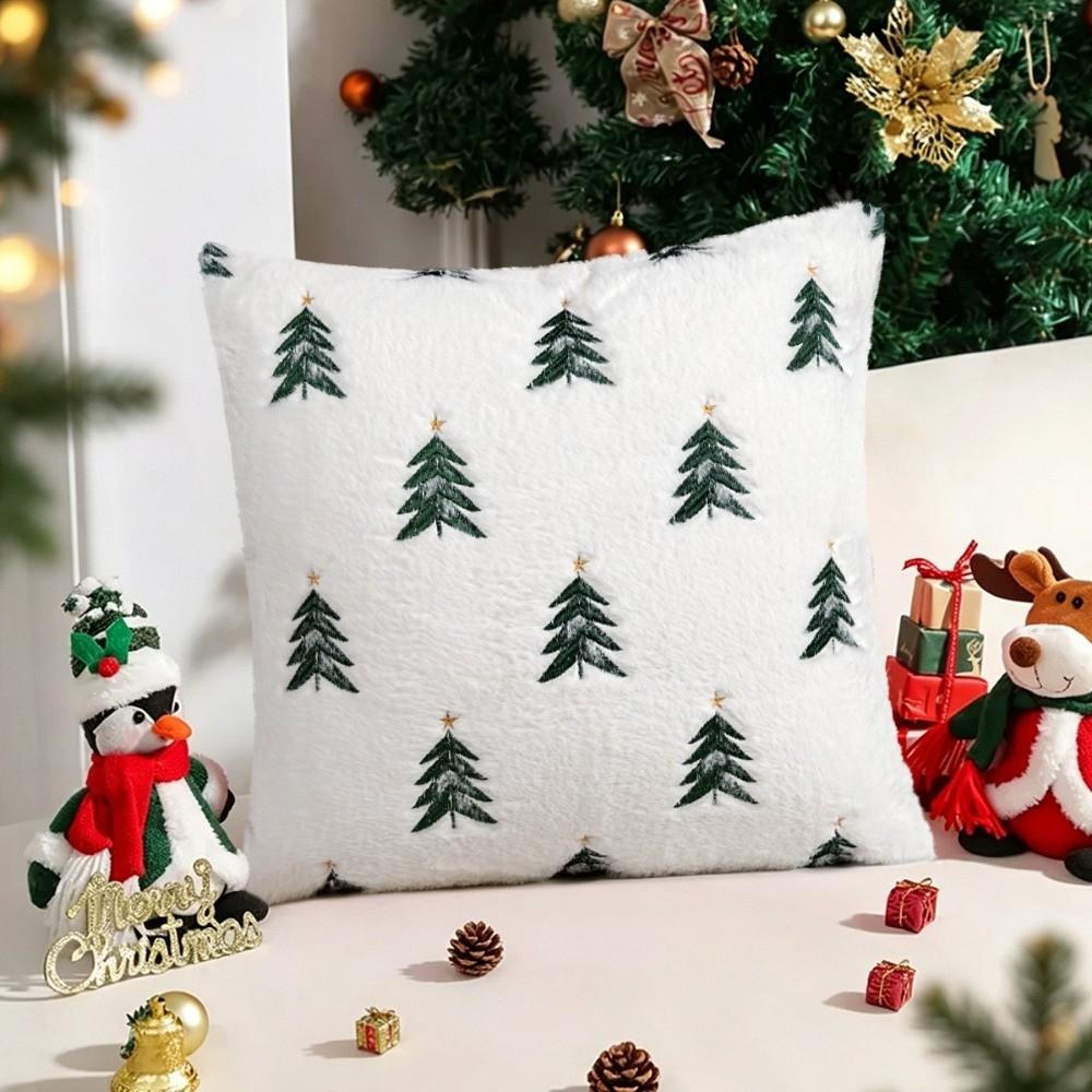 Soft Fluffy Christmas Pillow Cover Xmas Tree Plush Cushion Cover Decorative Cushion Cover  Sofa