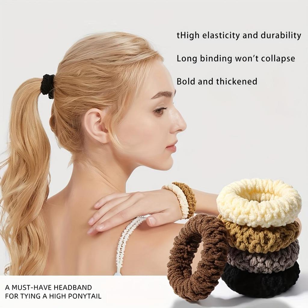 Gumičky do vlasů, Vysoce elastické odolné scrunchies do vlasů - Bezešvé, Silné pletené gumičky do culíku v různých barvách